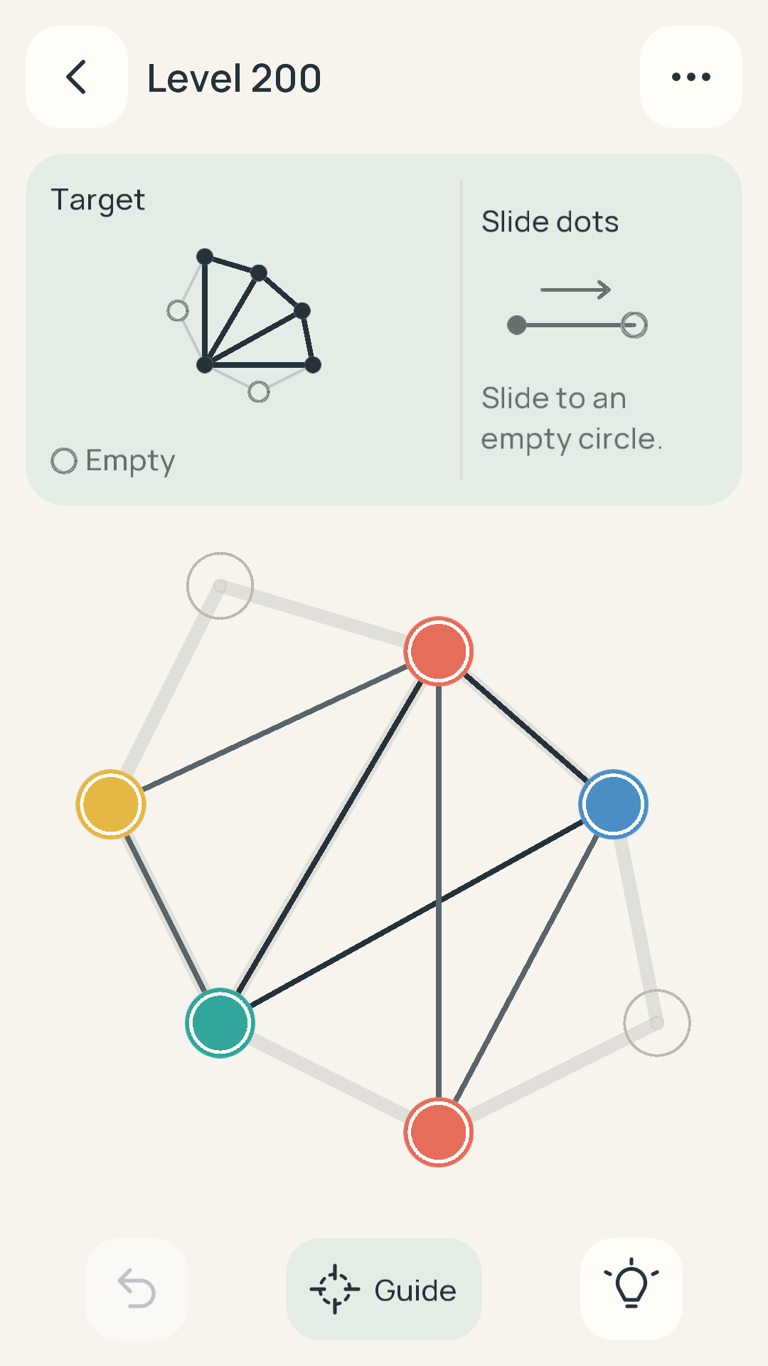 An unsolved Retangle Channels puzzle with colored dots on a track, empty spaces, and a separate target layout.